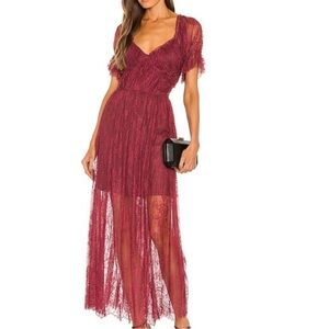 Free People 2 Dress Dear Jane Lace Midi Dress in lace partially lined Roan Rouge
